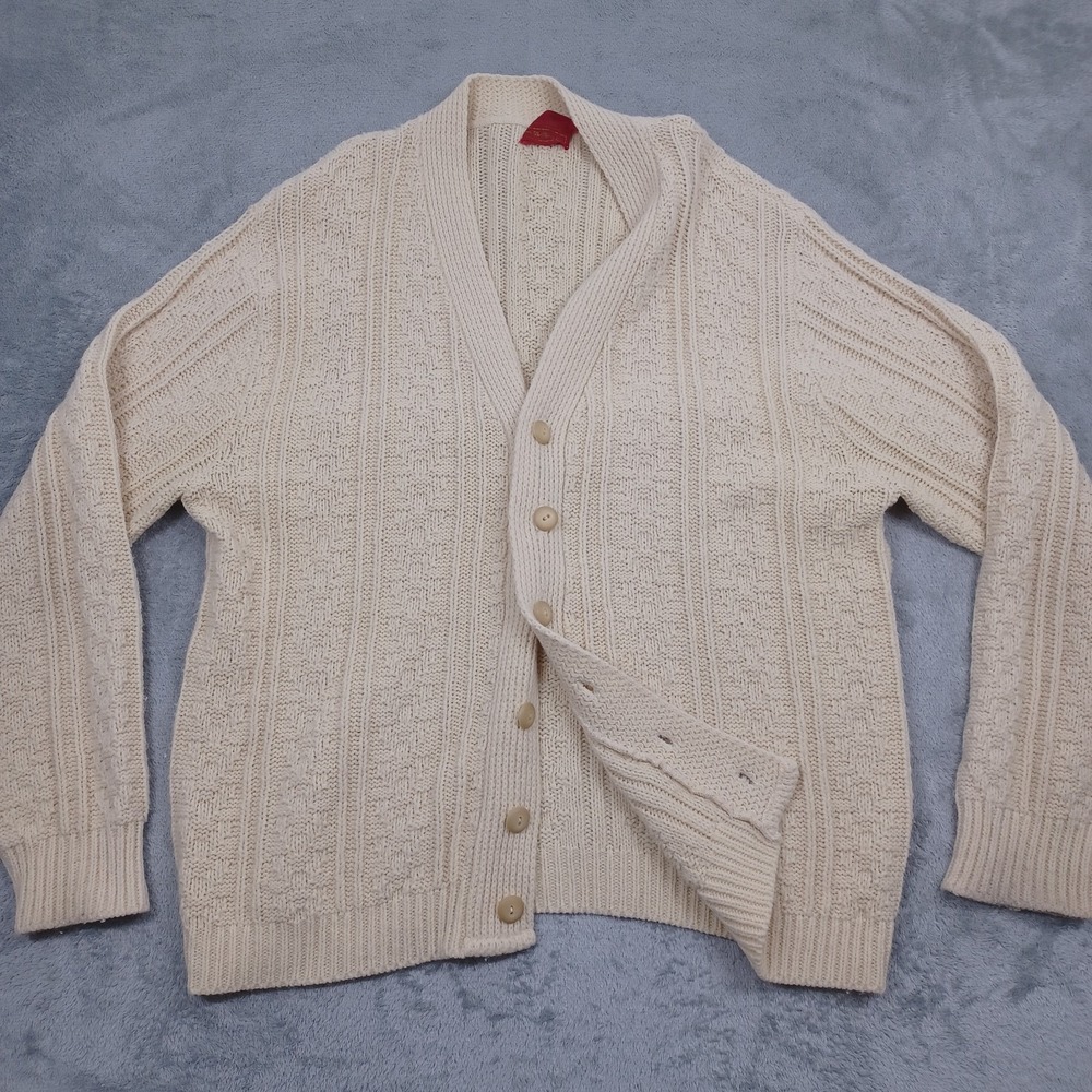 Vintage Sears Sweater Mens XL‎ Beige Kings Road Cardigan Knit 70s